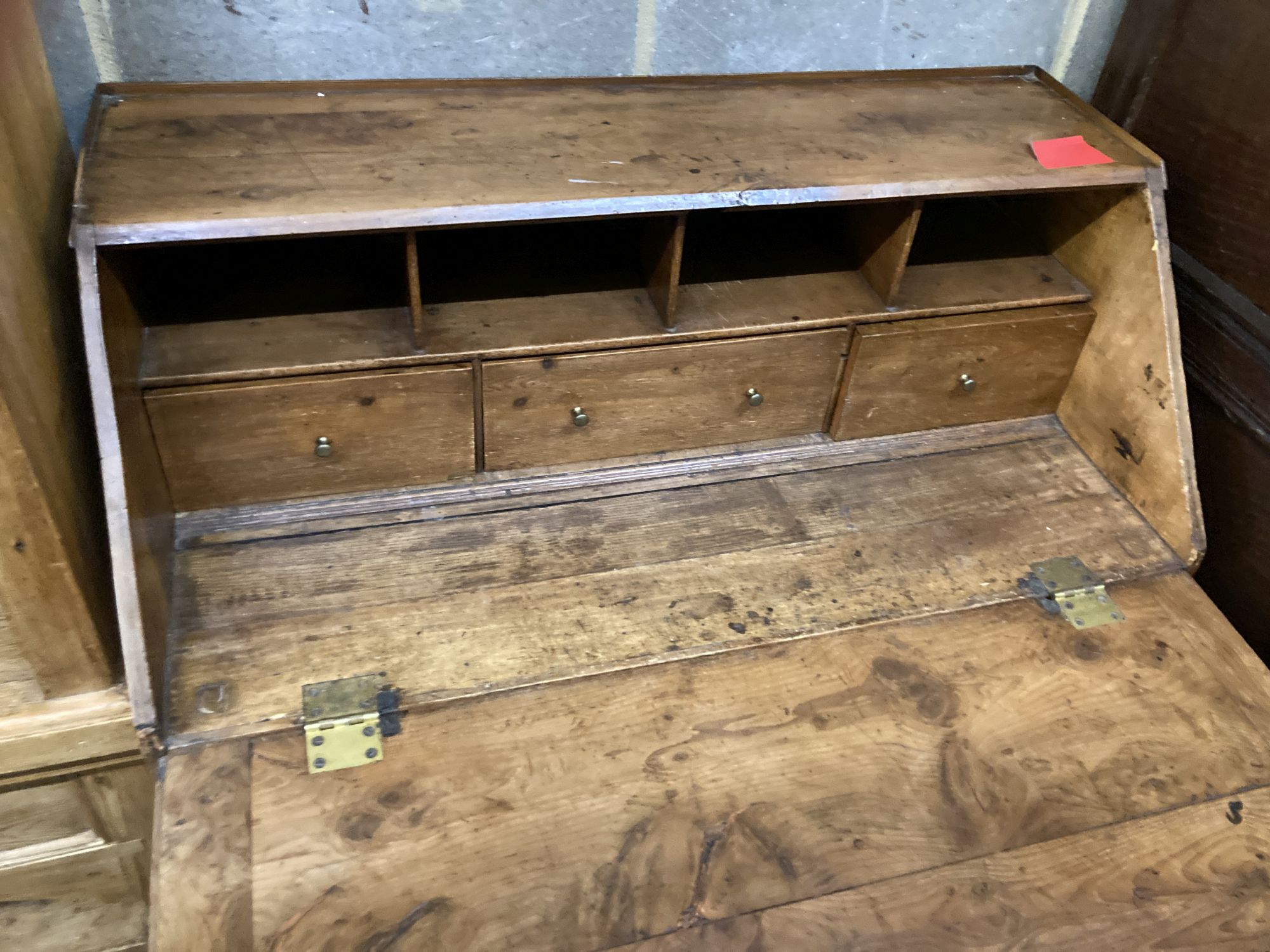 A George III provincial yew wood bureau, width 89cm, depth 48cm, height 101cm